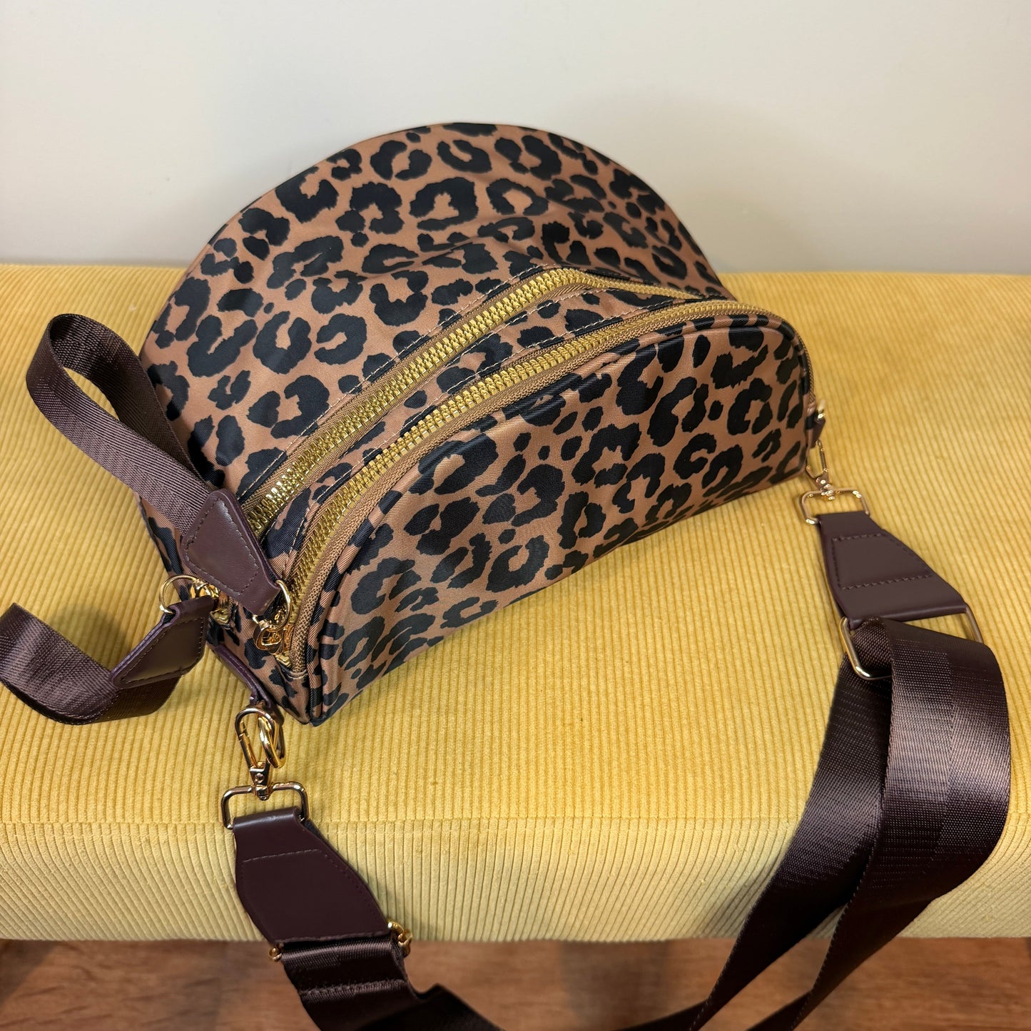 The Roni Nylon Crossbody - Black & Caramel Animal Print